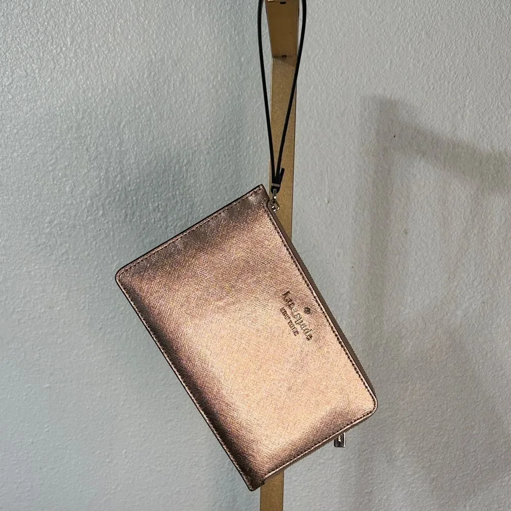 kate spade rose gold metallic wristlet clutch